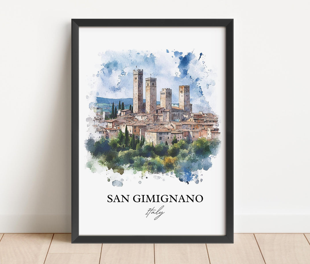 San Gimignano Wall Art, Tuscany Print, Italy Watercolor Art, San Gimignano Gift, Travel Print, Travel Poster, Housewarming Gift