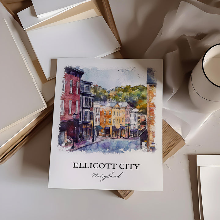Ellicott City MD Wall Art, Howard County Print, Maryland Watercolor Art, Ellicott City Gift, Travel Print, Travel Poster, Housewarming Gift