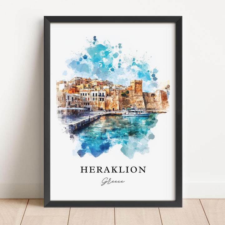 Heraklion Wall Art, Heraklion Print, Crete Greece Watercolor Art, Heraklion Crete Gift,