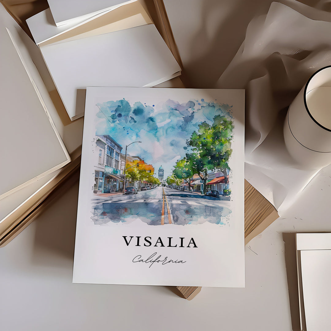 Visalia CA Art, Visalia Print, Vasalia California Watercolor Art, San Joaquin Valley Gift,