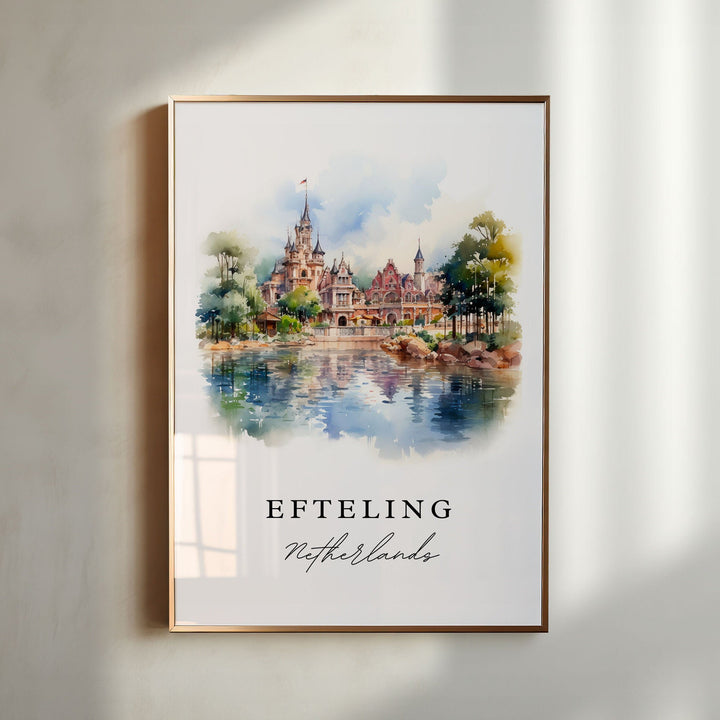 Efteling traditional travel art - Netherlands, Efteling poster print, Wedding gift, Birthday present, Custom Text, Perfect Gift