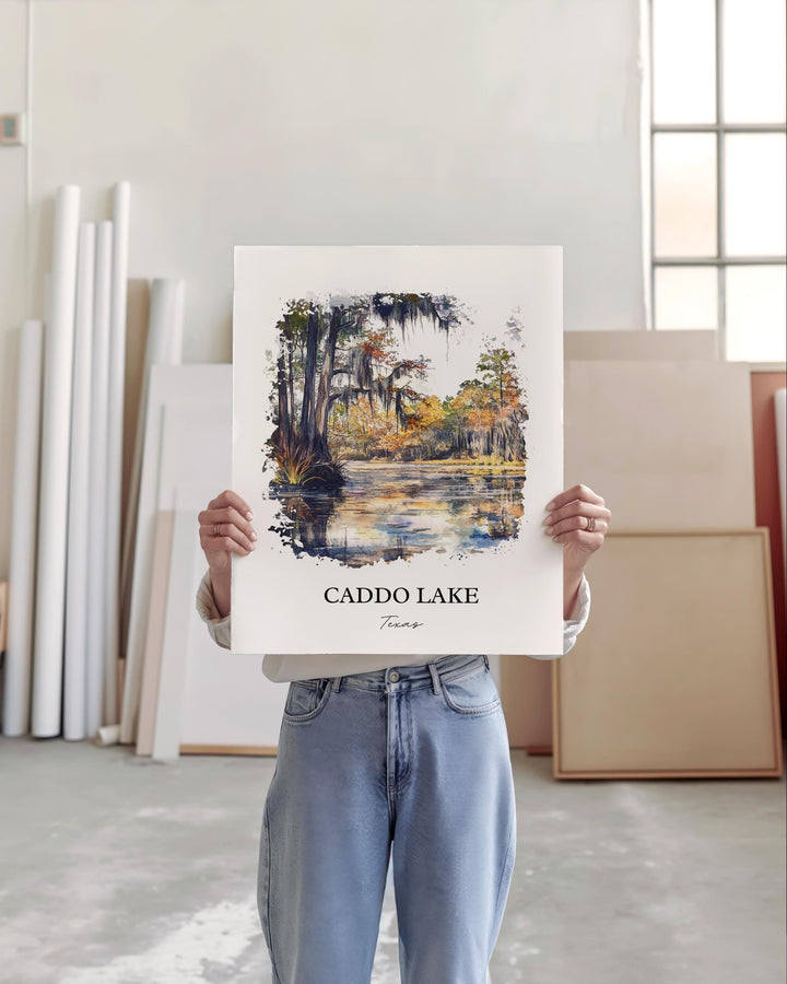 Caddo Lake Wall Art, Caddo Lake Print, Texas Watercolor Art, Caddo Lake Gift, Travel Print, Travel Poster, Housewarming Gift