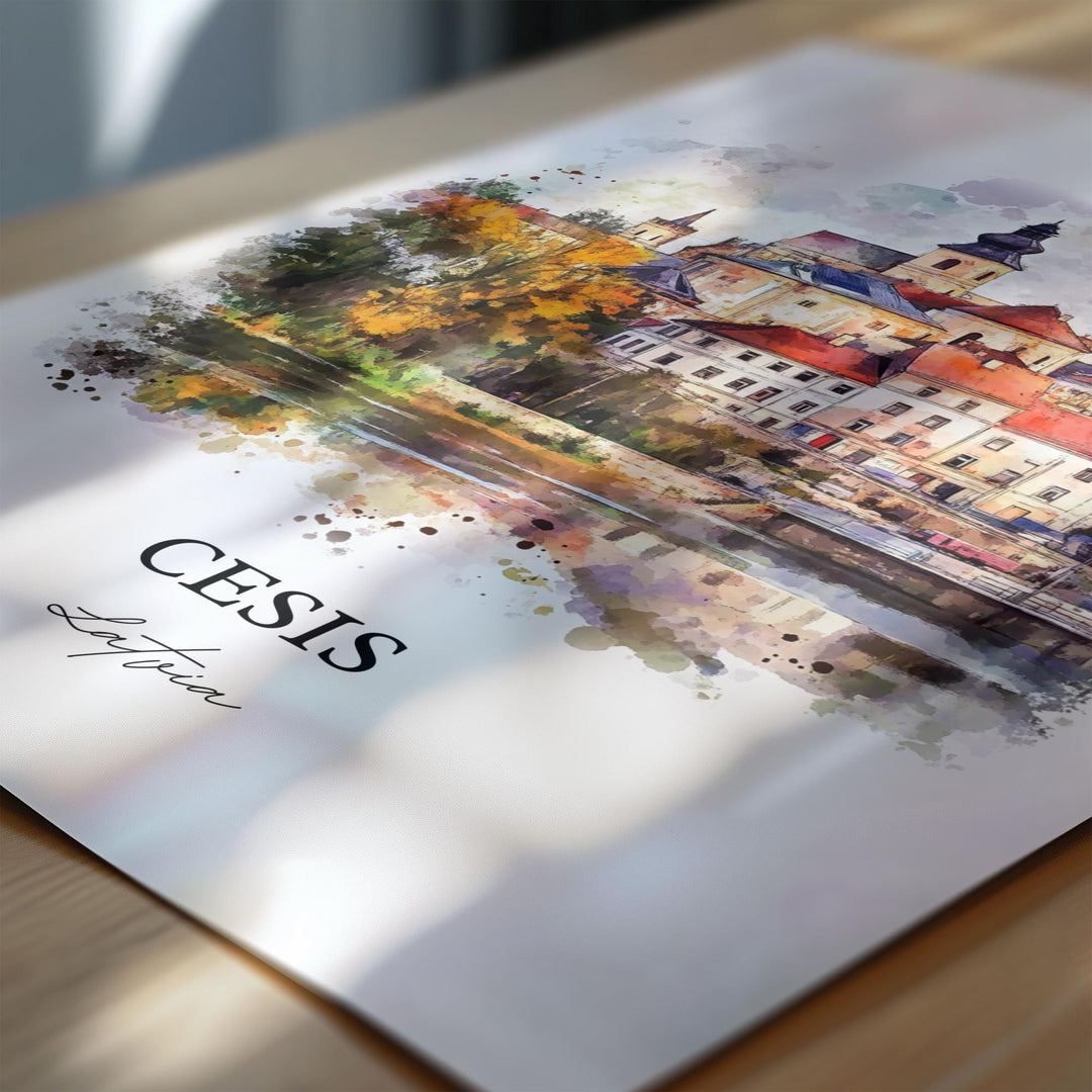 Cesis Latvia Wall Art, Central Vidzeme Print, Latvia Watercolor Art, Cesis Latvia Gift, Travel Print, Travel Poster, Housewarming Gift