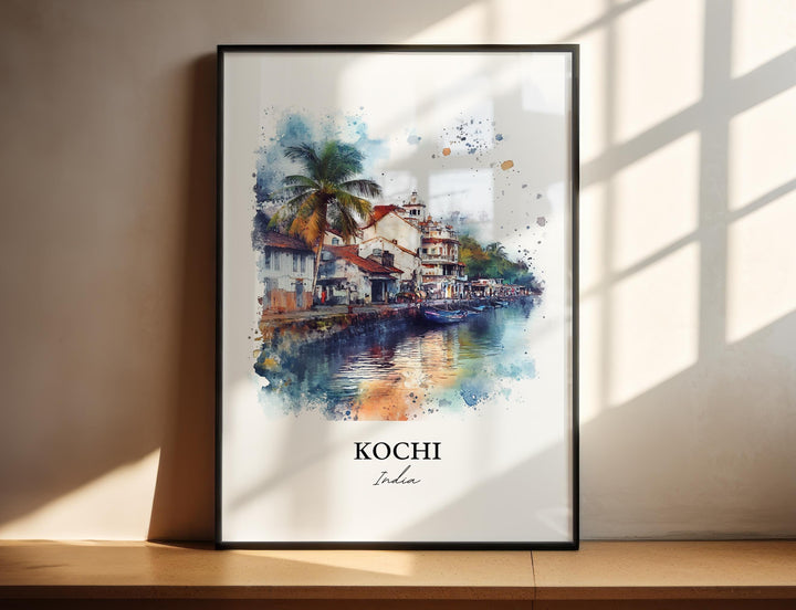 Kochi Wall Art, Kochi India Print, India Watercolor Art, Kochi India Gift, Travel Print, Travel Poster, Housewarming Gift