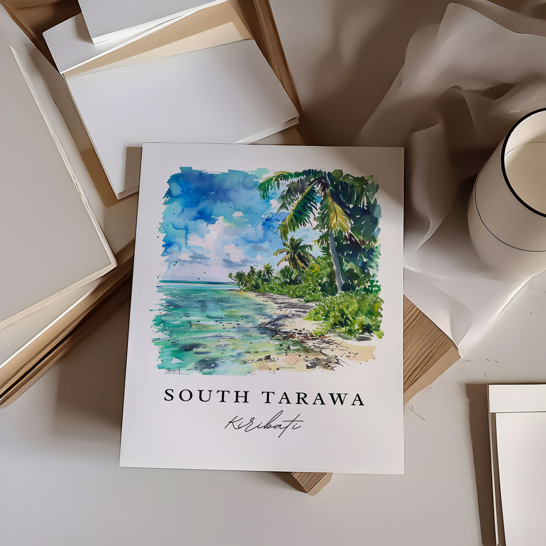 South Tarawa watercolor travel art - Kiribati, South Tarawa print, Wedding gift, Birthday present, Custom Text, Perfect Gift