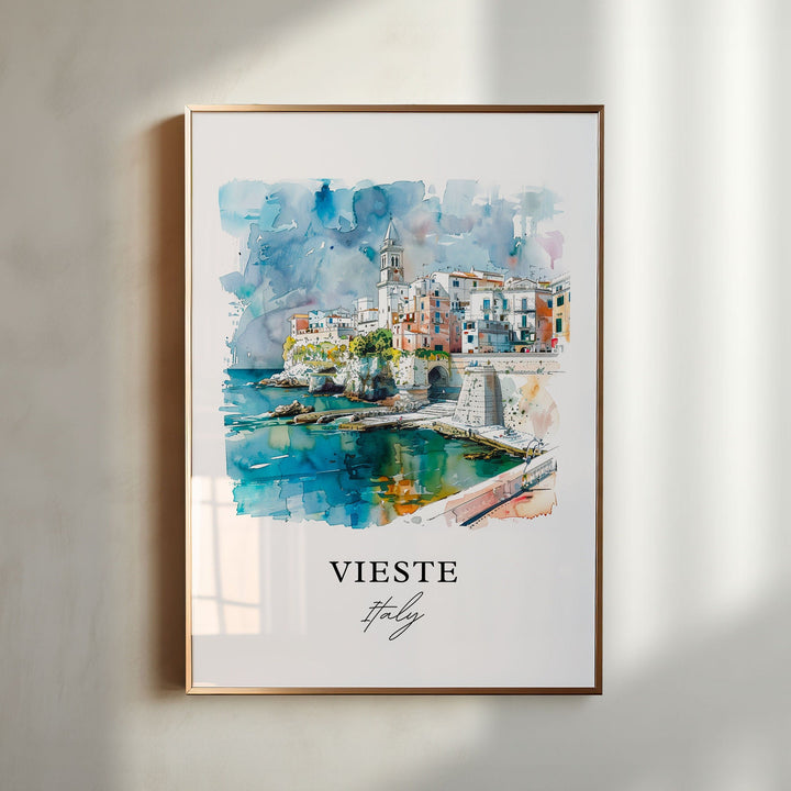 Vieste Italy Wall Art, Vieste Print, Vieste Puglia Watercolor, Vieste Italy Gift,