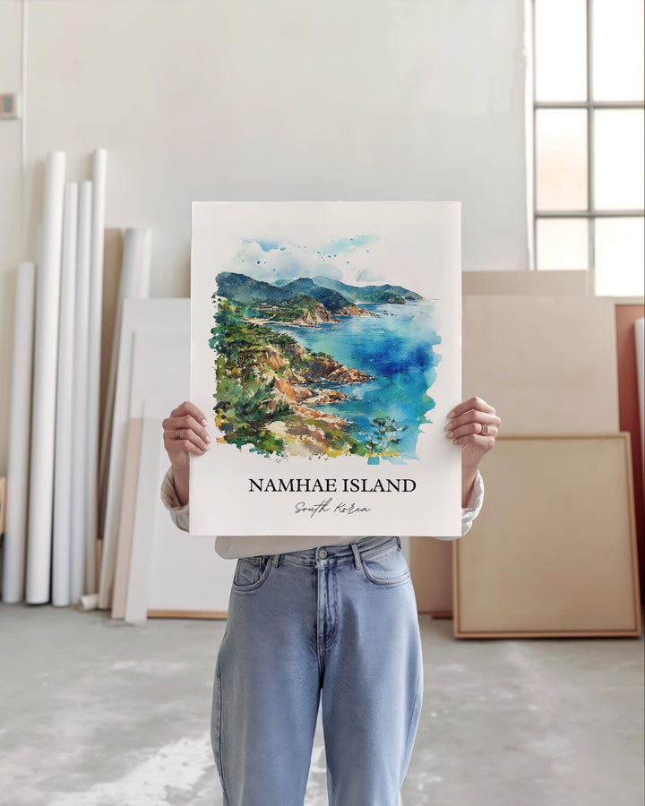 Namhae Island Wall Art, South Gyeongsang Print, South Korea Watercolor, Namhae Island Gift, Travel Print, Travel Poster, Housewarming Gift
