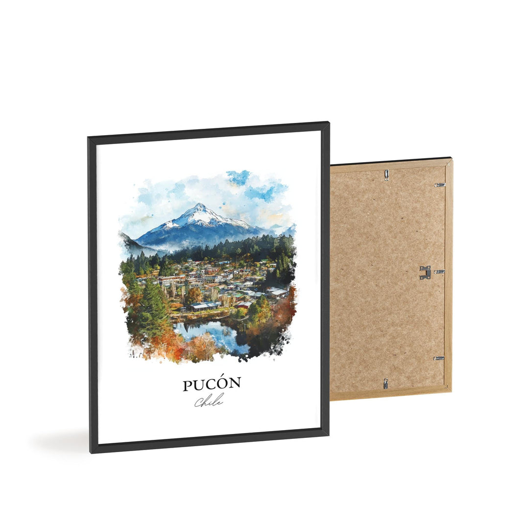 Pucón Chile Wall Art, Pucón Print, Lake Villarrica Watercolor Art, Pucón Chile Gift, Travel Print, Travel Poster, Housewarming Gift