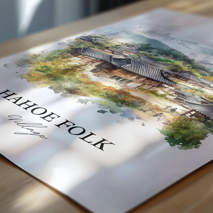 Hahoe Folk Village Wall Art, Angong Print, South Korea Watercolor Art, Gyeongsangbuk-do Gift, Travel Print, Travel Poster, Housewarming Gift
