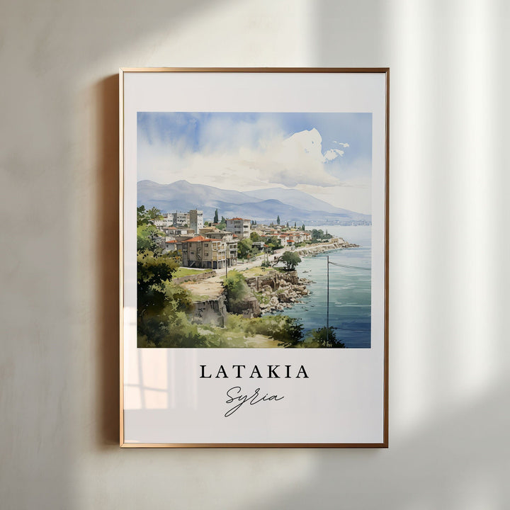 Latakia traditional travel art - Syria, Latakia poster, Wedding gift, Birthday present, Custom Text, Personalized Gift