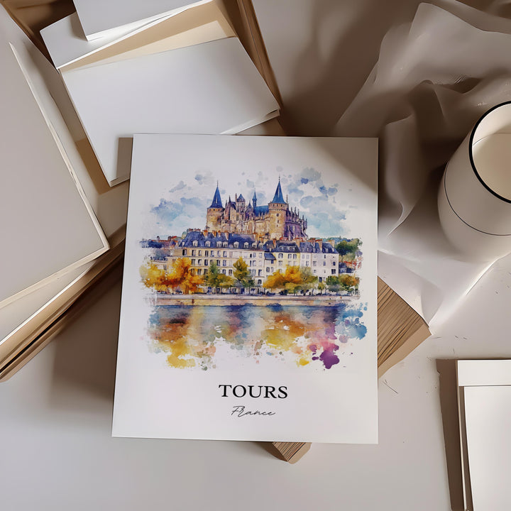 Tours France Wall Art, Indre-et-Loire Print, France Watercolor Art, Tours France Gift, Travel Print, Travel Poster, Housewarming Gift