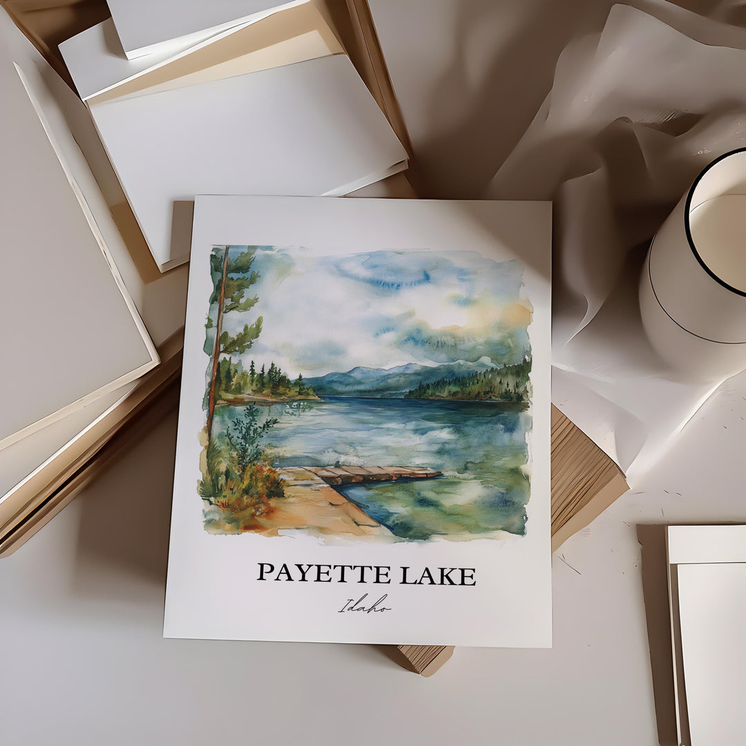 Payette Lake Wall Art, McCall ID Print, Idaho Watercolor Art, Payette Lake Gift, Travel Print, Travel Poster, Housewarming Gift