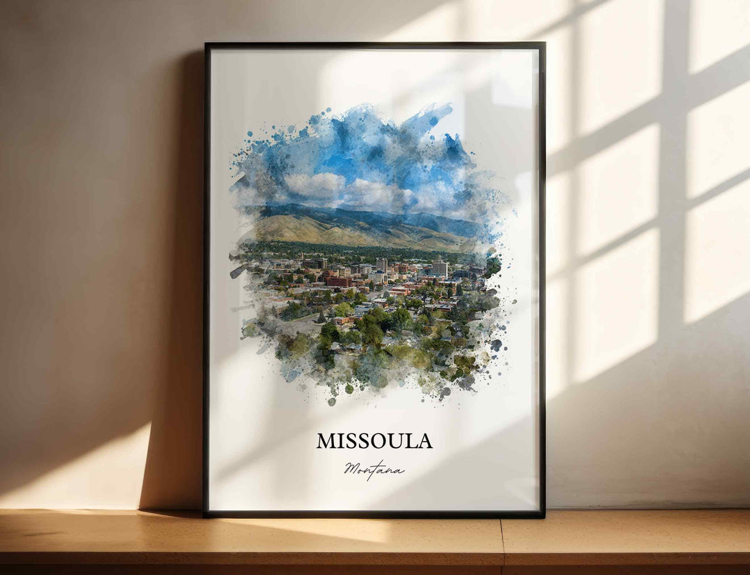 Missoula MT Wall Art, Missoula Print, Missoula Watercolor Art, Missoula Montana Gift, Travel Print, Travel Poster, Housewarming Gift