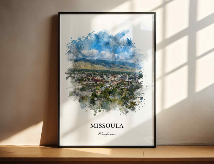 Missoula MT Wall Art, Missoula Print, Missoula Watercolor Art, Missoula Montana Gift, Travel Print, Travel Poster, Housewarming Gift