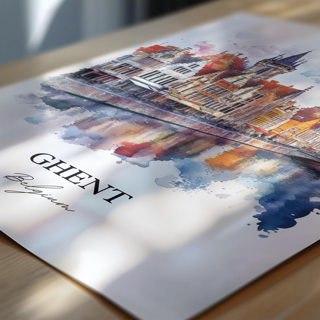 Ghent Wall Art, Ghent Belgium Print, Belgium Watercolor Art, Ghent Belgium Gift, Travel Print, Travel Poster, Housewarming Gift