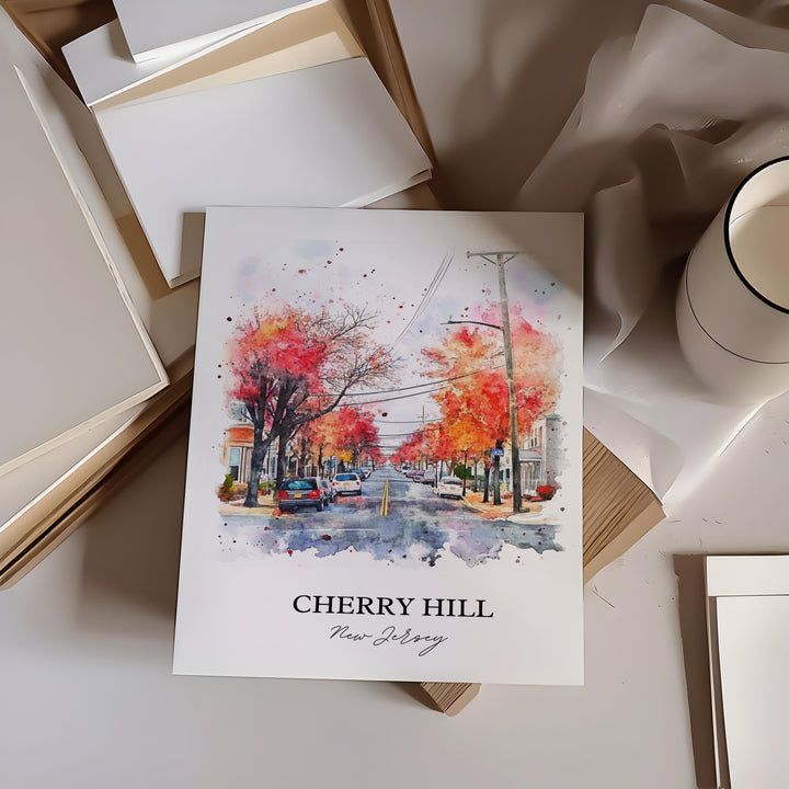 Cherry Hill NJ Wall Art, South Jersey Print, Cherry Hill Watercolor Art, Cherry Hill Gift, Travel Print, Travel Poster, Housewarming Gift