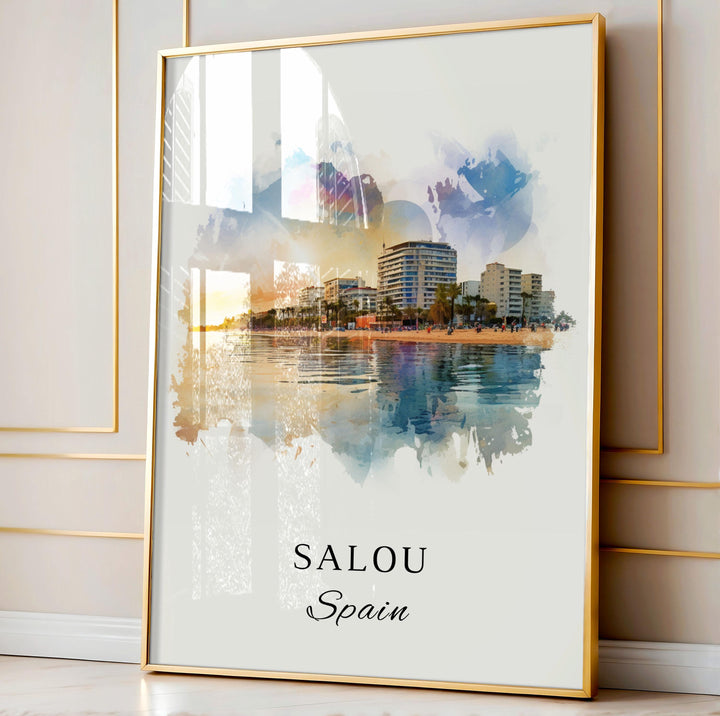 Salou traditional travel art - Spain, Salou poster, Wedding gift, Birthday present, Custom Text, Personalised Gift