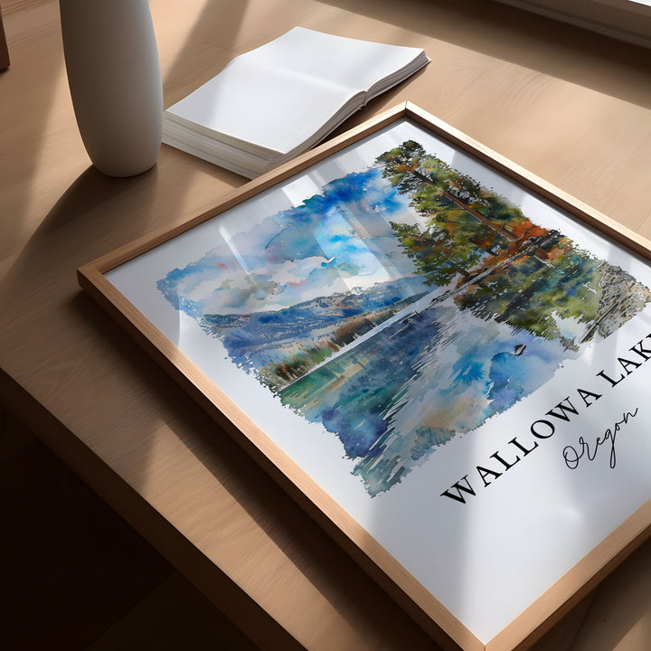 Wallowa Lake OR Wall Art, Wallowa Lake Print, Wallowa Lake Watercolor, Joseph Oregon Gift,