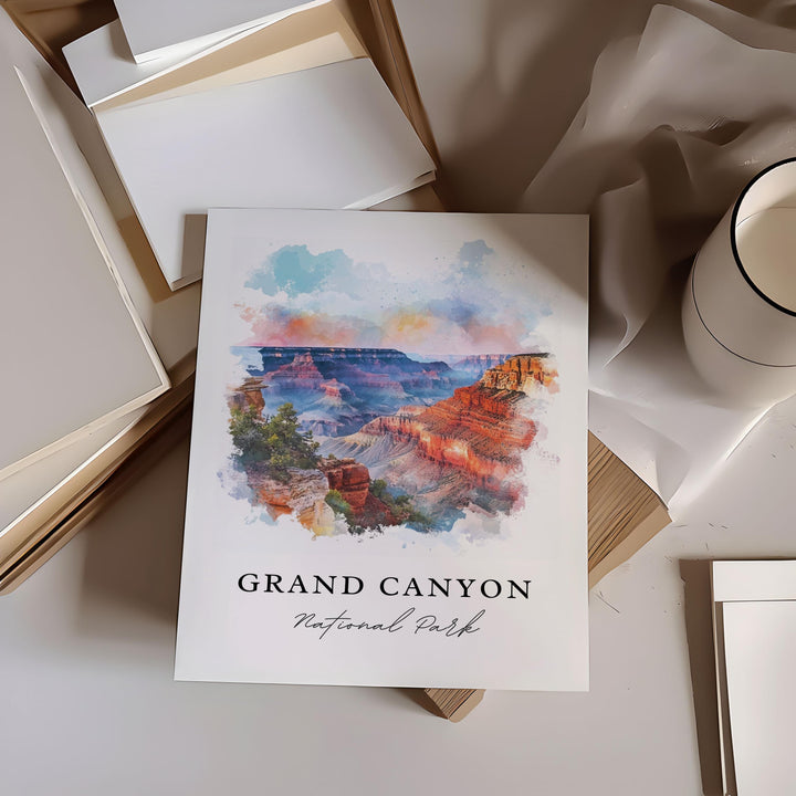 Grand Canyon Wall Art, Grand Canyon AZ Print, Grand Canyon Watercolor Art, Grand Canyon Gift,