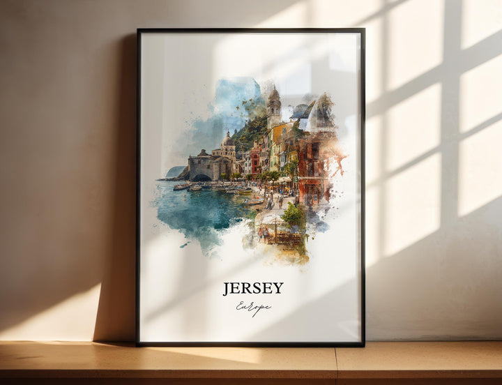Jersey Wall Art, Jersey Island Print, Europe Watercolor Art, Channel Islands Gift, Travel Print, Travel Poster, Housewarming Gift