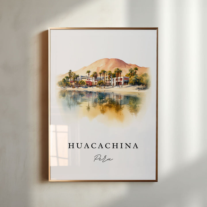 Huacachina traditional travel art - Peru, Huacachina poster print, Wedding gift, Birthday present, Custom Text, Perfect Gift