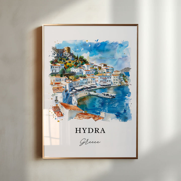 Hydra Greece Wall Art, Saronic Islands Print, Hydra Watercolor, Hydra Greece Gift,