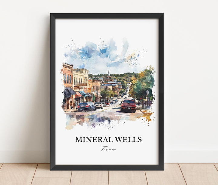 Mineral Wells TX Wall Art, Palo Pinto County Print, Texas Watercolor Art, Mineral Wells Gift, Travel Print, Travel Poster, Housewarming Gift