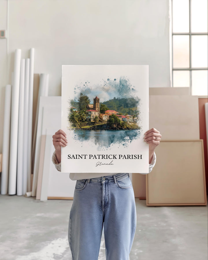 Saint Patrick Parish Wall Art, Grenada Print, Grenada Watercolor Art, Grenada Gift, Grenada Travel Print, Travel Poster, Housewarming Gift