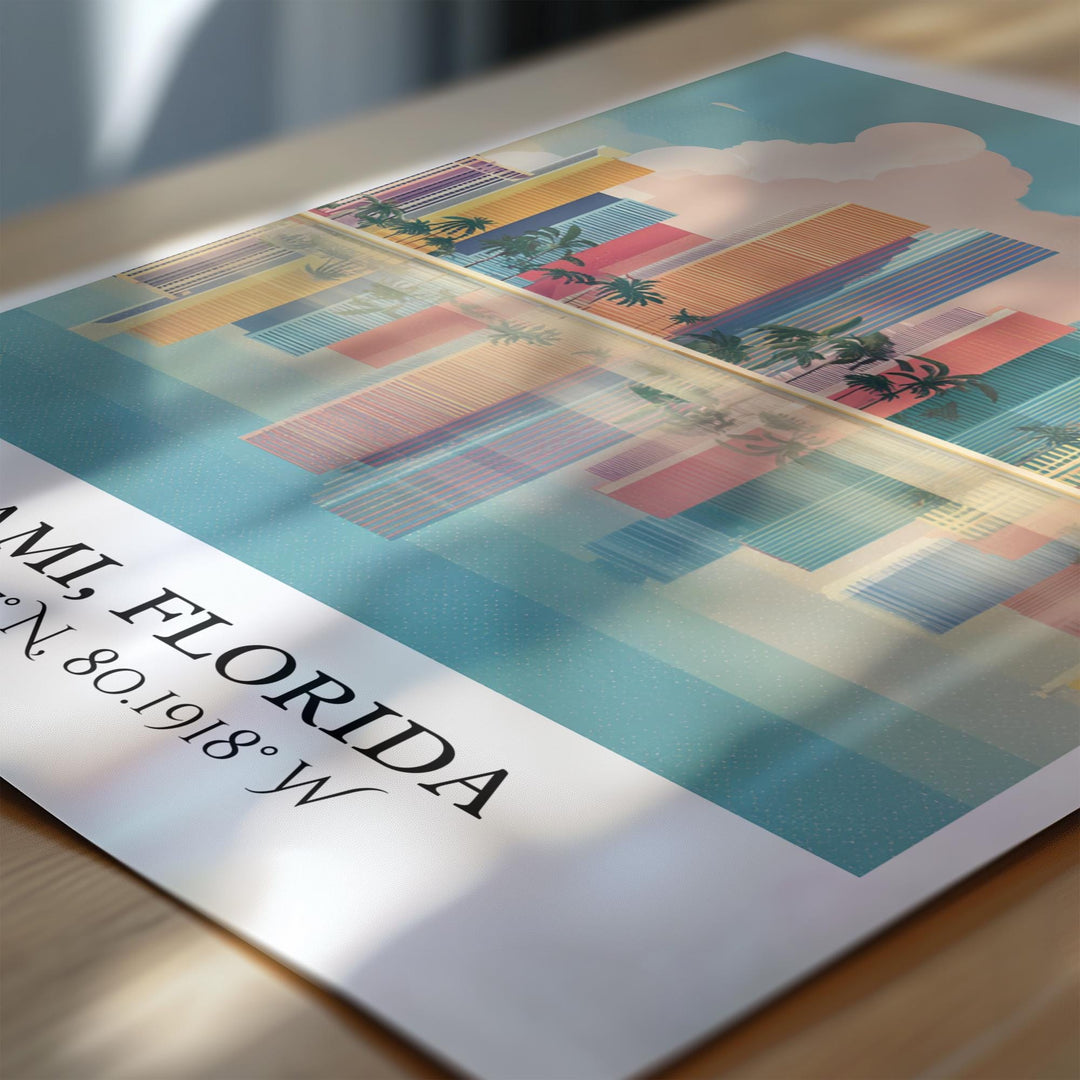 Miami FL Art, Miami Retro Travel Art, South Beach Home Decor, Miami Beach Gift, South Florida Travel Art, Travel Prints, Housewarming Gift
