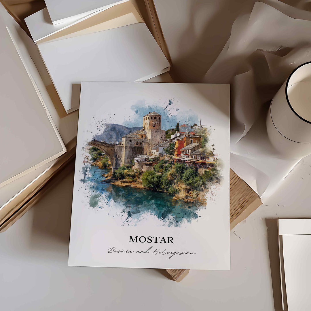Mostar, Bosnia & Herzegovina – Watercolor Art Print