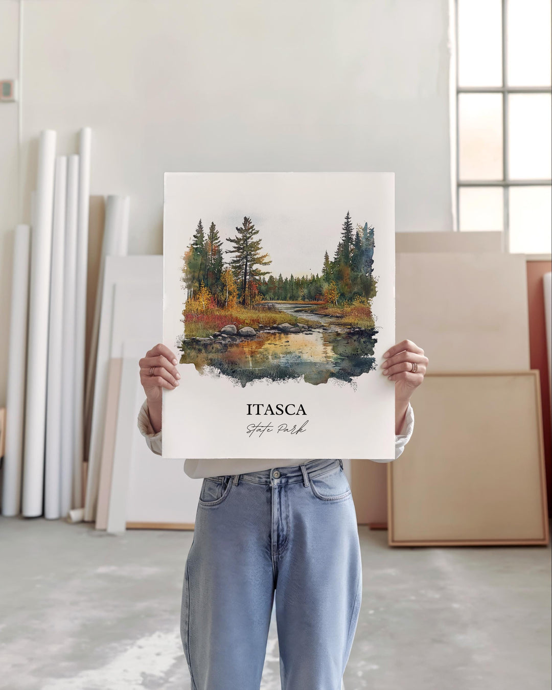 Itasca State Park Art, Park Rapids Print, Minnesota Watercolor Art, Itasca State Park Gift, Travel Print, Travel Poster, Housewarming Gift