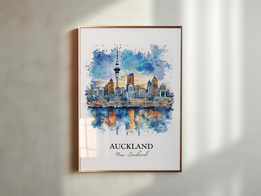 Auckland Wall Art, Auckland NZ Print, New Zealand Watercolor Art, Auckland Gift, Travel Print, Travel Poster, Housewarming Gift