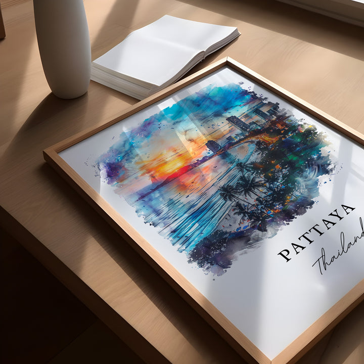 Pattaya Wall Art, Pattaya Thailand Print, Pattaya Watercolor, Pattaya City Gift,