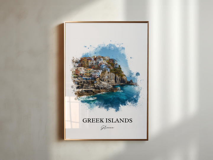 Greek Islands Wall Art, Greece Art, Greece Watercolor Art, Greek Islands Gift, Greek Islands Travel Print, Travel Poster, Housewarming Gift
