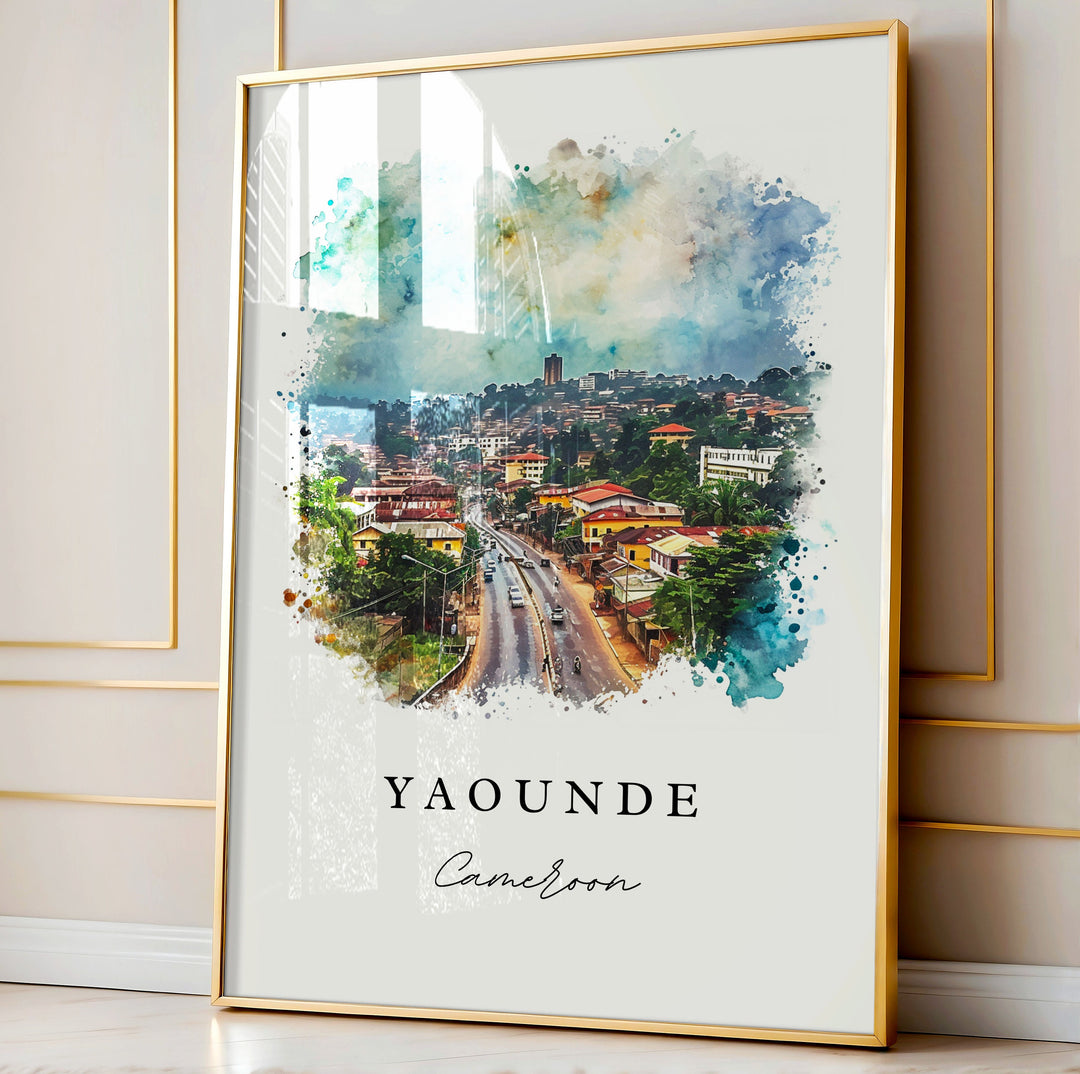 Yaounde watercolor travel art - Cameroon, Yaounde print, Wedding gift, Birthday present, Custom Text, Perfect Gift