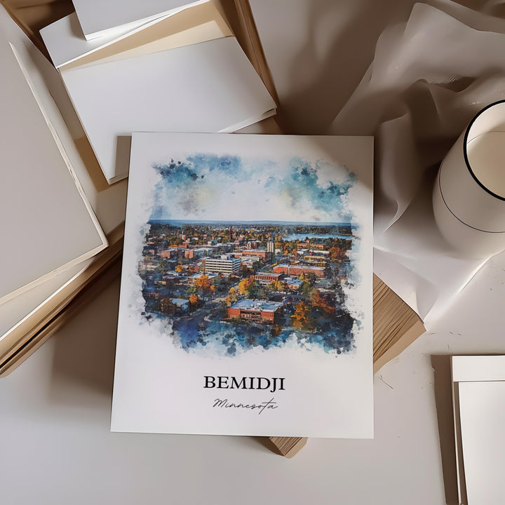 Bemidji MN Wall Art, Beltrami County Print, Minnesota Watercolor Art, Bemidji Minnesota Gift, Travel Print, Travel Poster, Housewarming Gift