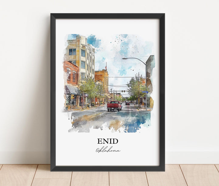 Enid Oklahoma Wall Art, Enid Print, Oklahoma Watercolor Art, Enid Oklahoma Gift, Travel Print, Travel Poster, Housewarming Gift