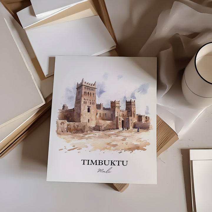 Timbuktu Wall Art, Mali Africa Print, Mali Watercolor Art, Timbuktu Mali Gift, Travel Print, Travel Poster, Housewarming Gift