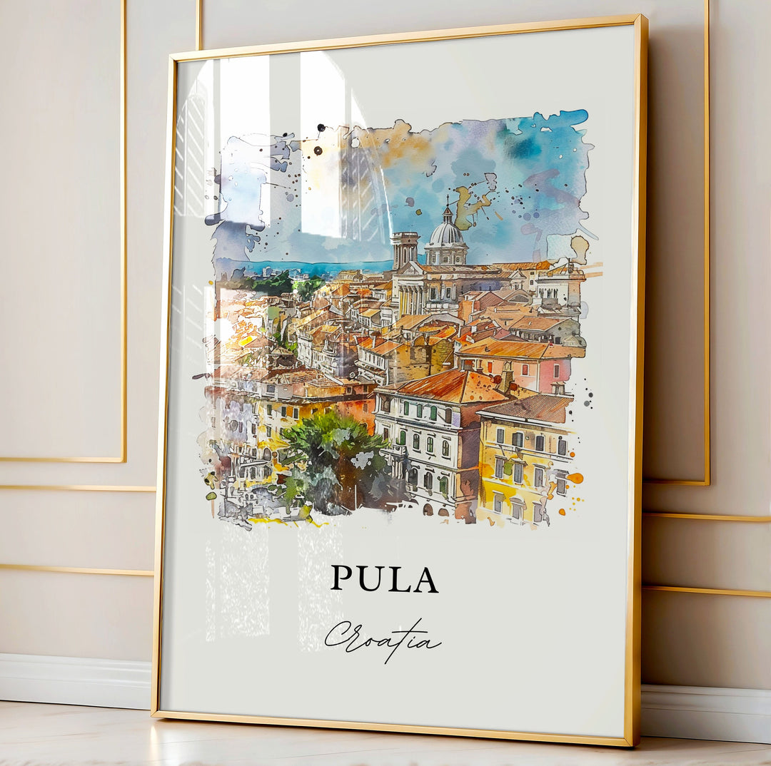 Pula Croatia Wall Art, Pula Print, Pula Istrian Peninsula Watercolor, Pula Croatia Gift,