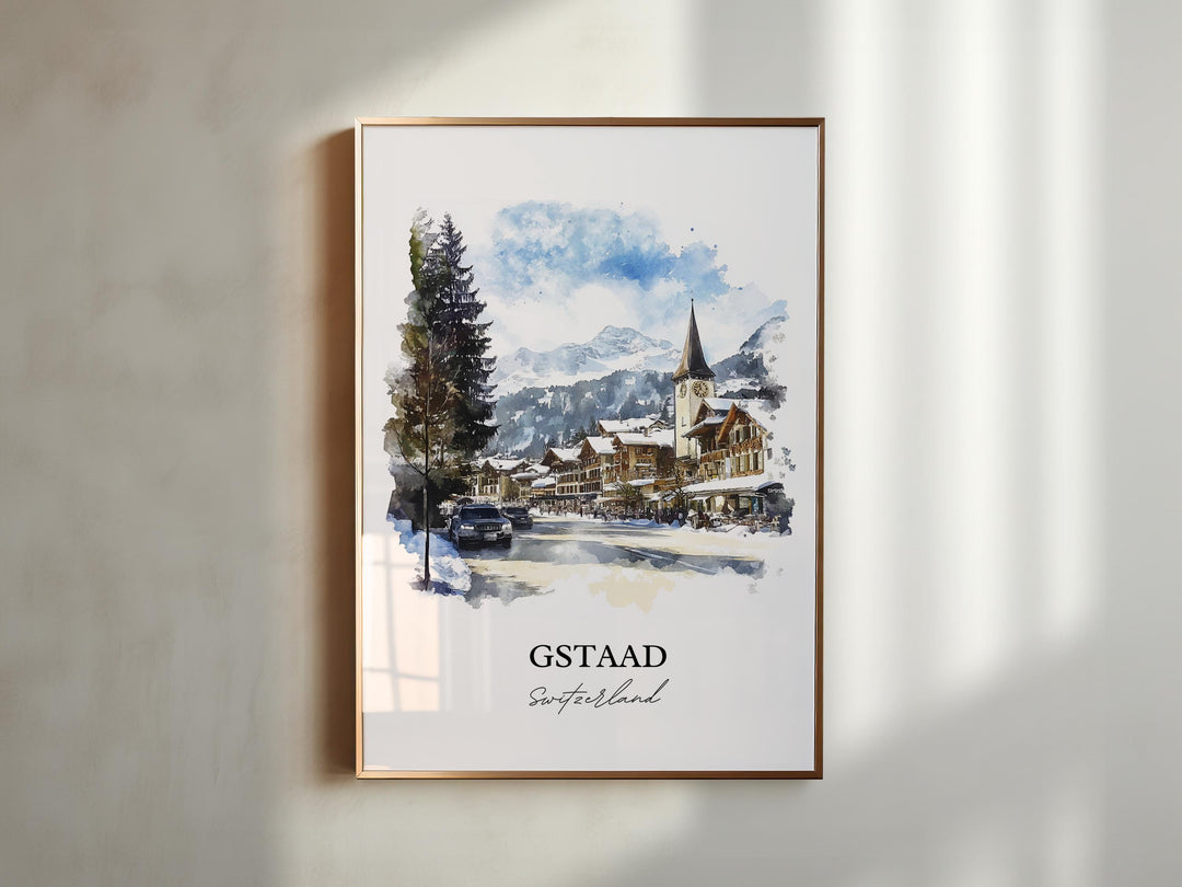 Gstaad Travel Print Wall Art Gstaad Wall Hanging Home Décor Gstaad Gift Art Lovers Switzerland Art Lover Gift Gstaad Switzerland Poster