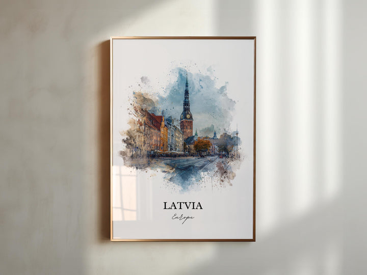 Latvia Wall Art, Latvia Print, Latvia Watercolor Art, Latvia Country Gift, Travel Print, Travel Poster, Housewarming Gift