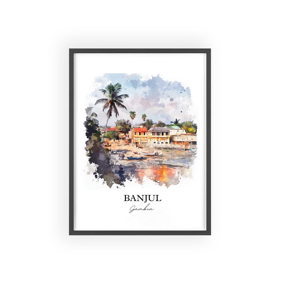 Banjul Wall Art, Banjul Print, Gambia Watercolor Art, Banjul Gambia Gift, African Travel Print, Travel Poster, Housewarming Gift