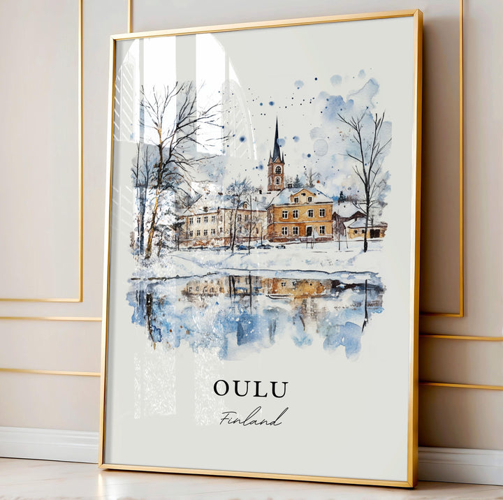 Oulu Finland Wall Art, Oulu Print, Central Finland Watercolor Art, Oulujoki River Gift,