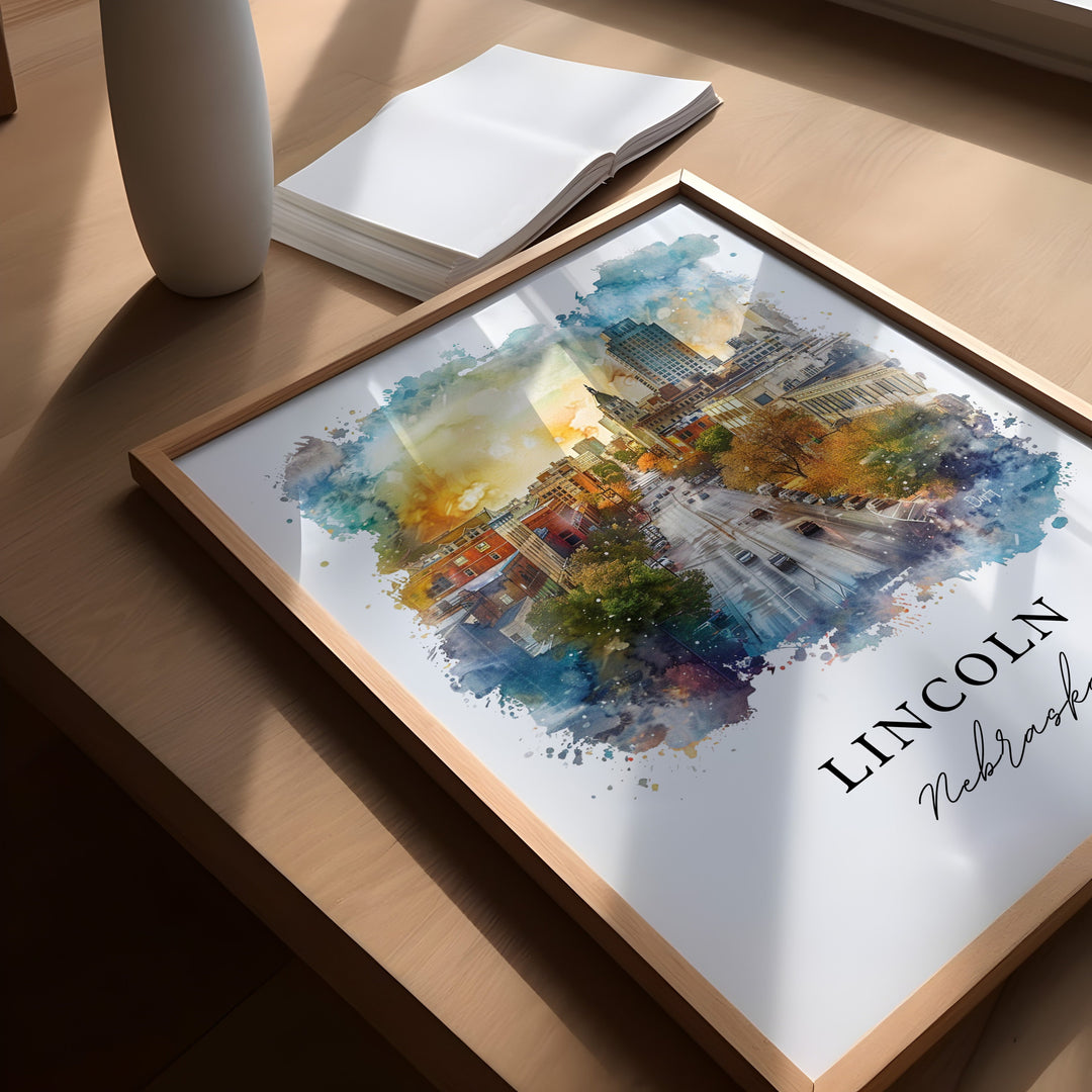Lincoln NE Wall Art, Lincoln Nebraska Print, Lincoln NE Watercolor, Lincoln Nebraska Gift, Travel Poster, Housewarming Gift