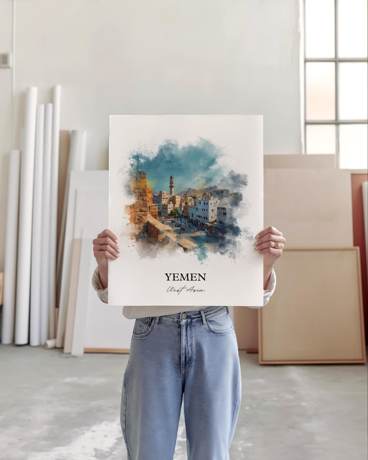 Yemen Wall Art, Yemen Print, Yemen Watercolor Art, Yemen Gift, Travel Print, Travel Poster, Housewarming Gift
