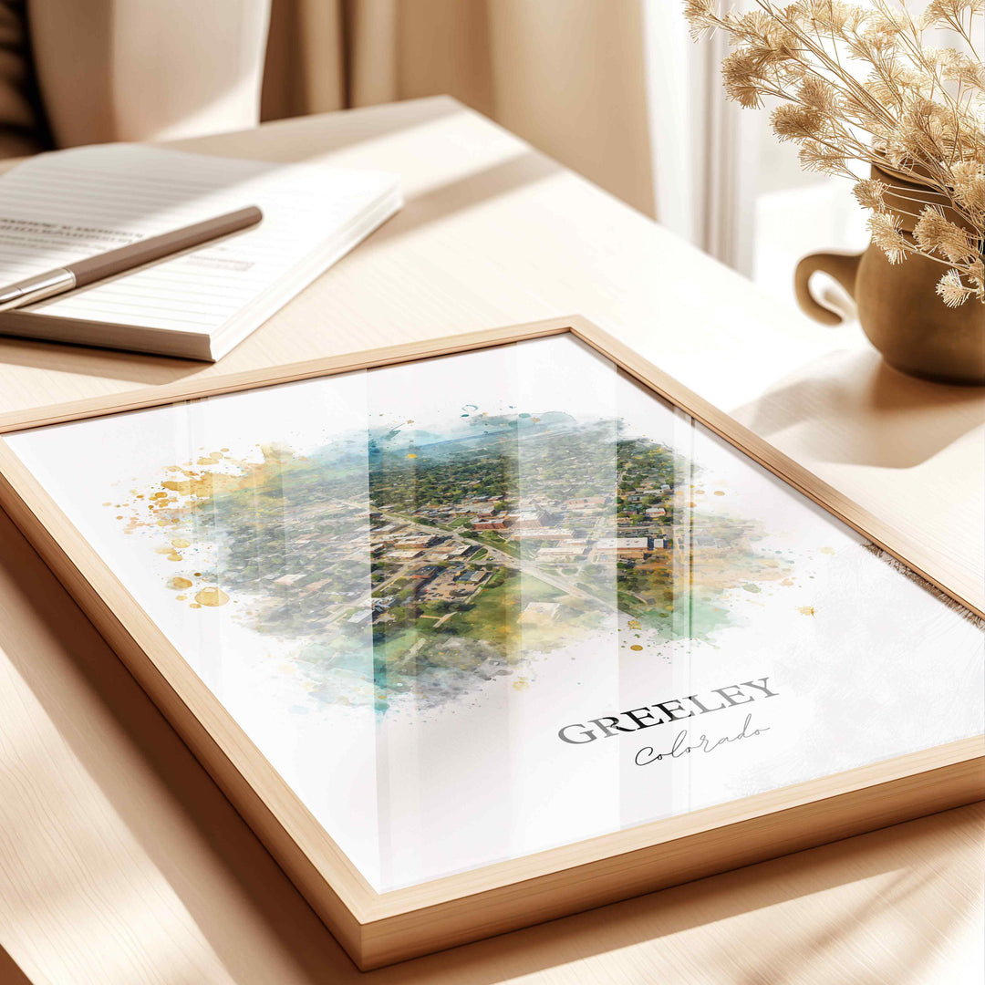 Greeley, Colorado Wall Art, Greeley Print, Greeley Watercolor Art, Weld County Gift, Travel Print, Travel Poster, Housewarming Gift