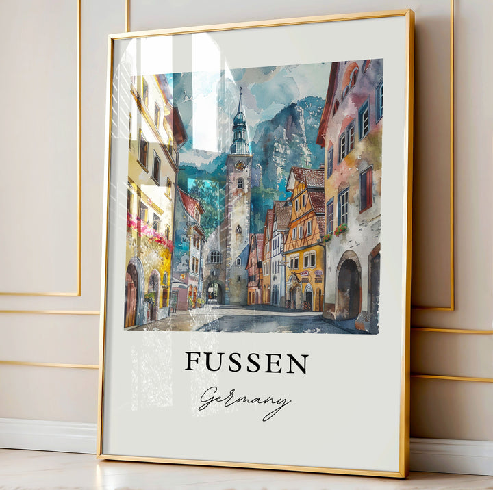 Fussen Germany Art, Ostallgäu Print, Fussen Watercolor Art, Fussen Germany Gift,