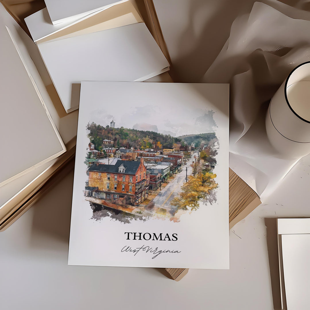 Thomas WV Wall Art, Tucker County WV Print, West Virginia Watercolor Art, Thomas WV Gift, Travel Print, Travel Poster, Housewarming Gift