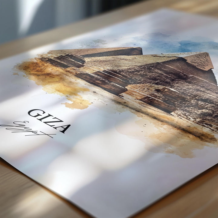 Giza Egypt Wall Art, Pyramids of Giza Print, Egypt Watercolor Art, Giza Egypt Gift, Travel Print, Travel Poster, Housewarming Gift