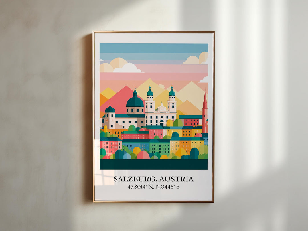 Salzburg Austria Art, Salzburg Retro Travel Art, Salzburg Home Decor, Austria Gift, Austria Travel Art, Travel Prints, Housewarming Gift
